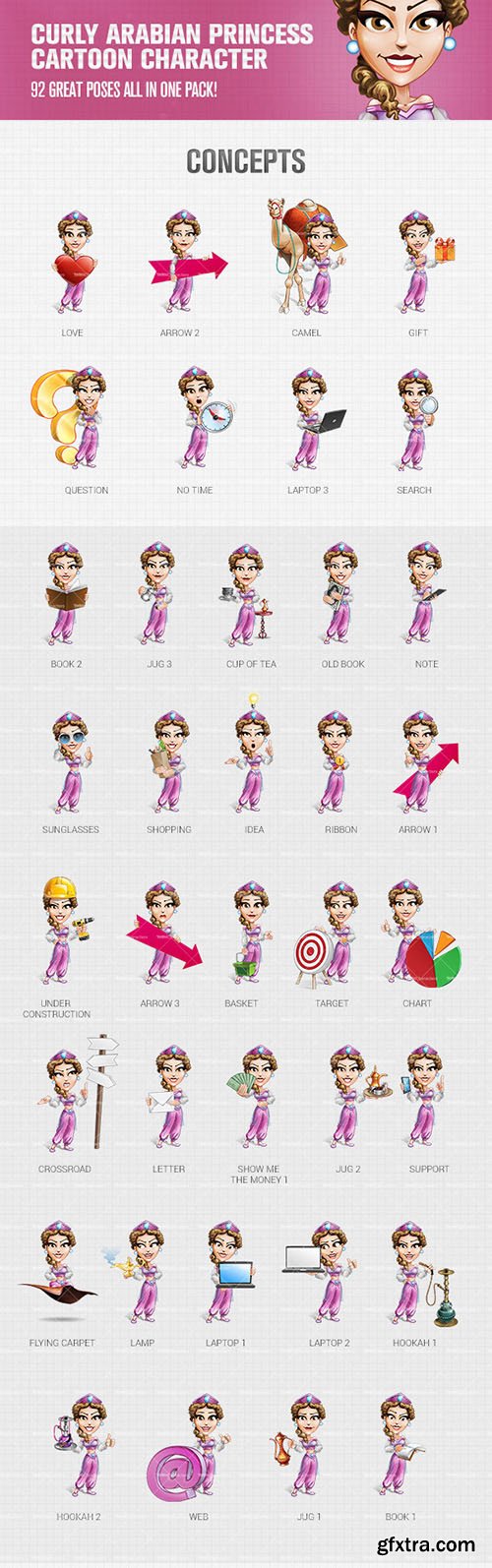 Curly Arabian Princess Cartoon Character Ultimate Set