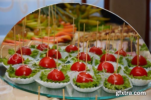 Buffet table of meat and fruity 10x JPEG