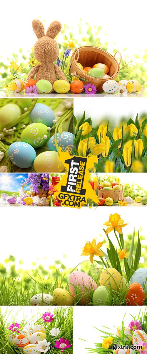 Stock Photo: Easter bunny and Easter eggs