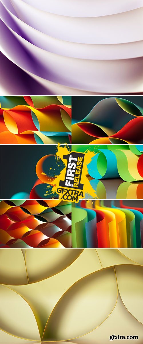 Stock Photo: Graphic abstract image of colorful origami pattern made of curved sheets of paper