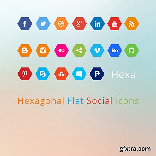 PSD Web Icons - Flat Hexagon Shaped Social Icons