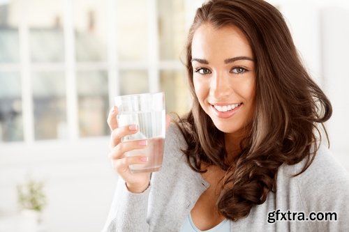Collection of people drink a glass of water with purified water 25 HQ Jpeg
