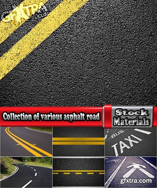 Collection of various asphalt road with road markings and signs 25 HQ Jpeg