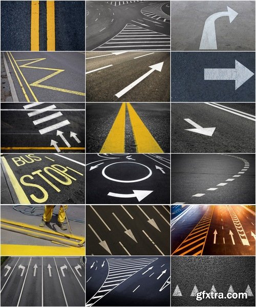 Collection of various asphalt road with road markings and signs 25 HQ Jpeg