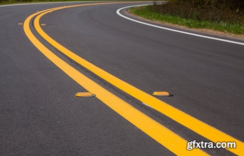 Collection of various asphalt road with road markings and signs 25 HQ Jpeg