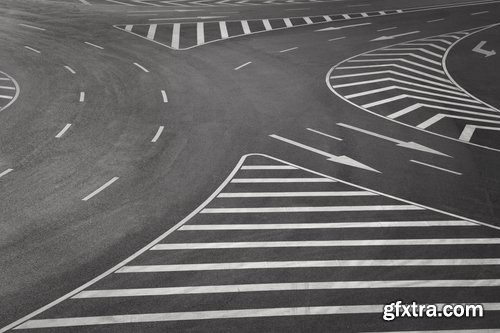 Collection of various asphalt road with road markings and signs 25 HQ Jpeg