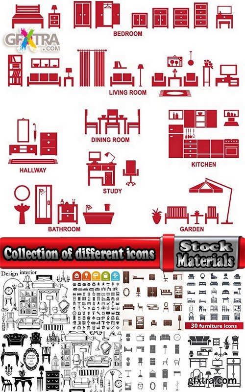 Collection of different icons chair sofa table furniture interior design 25 Eps