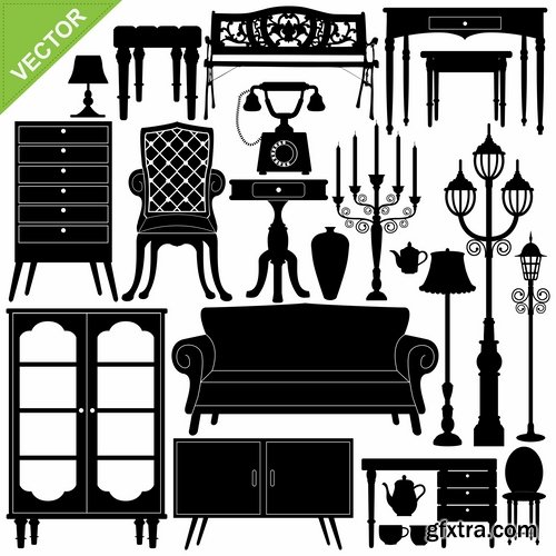 Collection of different icons chair sofa table furniture interior design 25 Eps