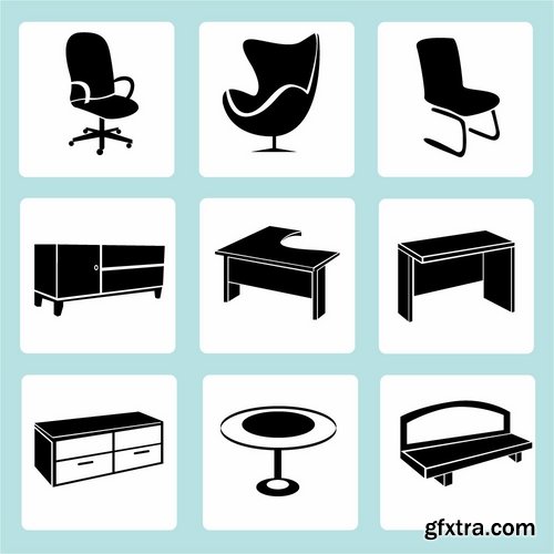 Collection of different icons chair sofa table furniture interior design 25 Eps