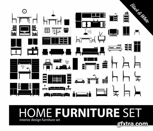 Collection of different icons chair sofa table furniture interior design 25 Eps