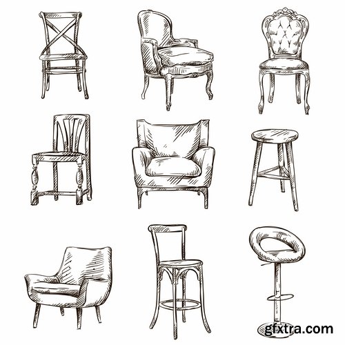 Collection of different icons chair sofa table furniture interior design 25 Eps