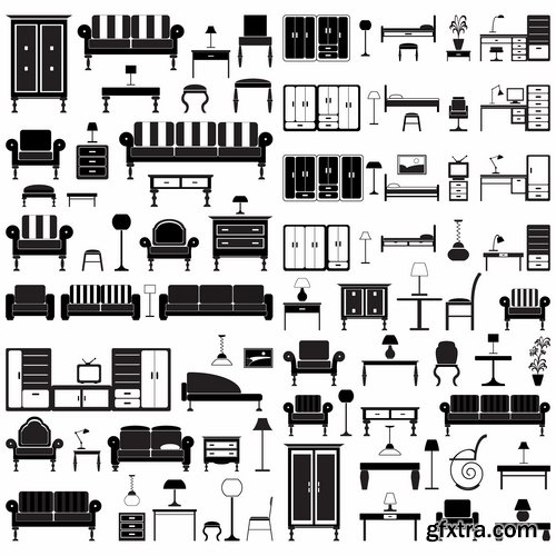 Collection of different icons chair sofa table furniture interior design 25 Eps