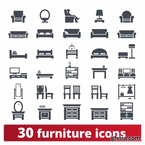 Collection of different icons chair sofa table furniture interior design 25 Eps