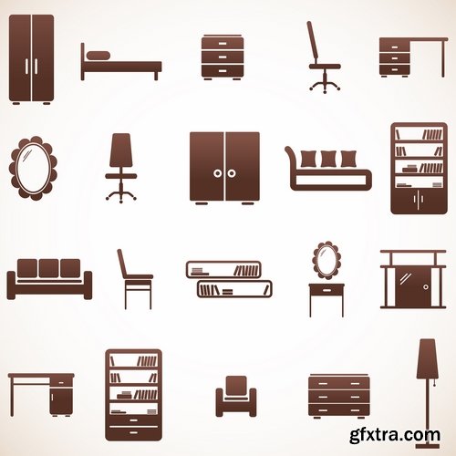 Collection of different icons chair sofa table furniture interior design 25 Eps