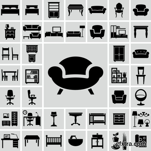 Collection of different icons chair sofa table furniture interior design 25 Eps