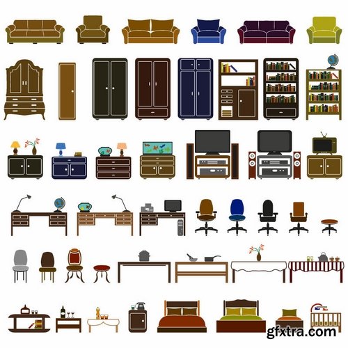 Collection of different icons chair sofa table furniture interior design 25 Eps