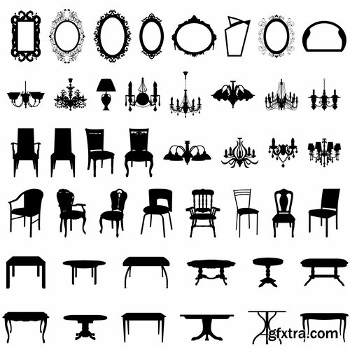 Collection of different icons chair sofa table furniture interior design 25 Eps