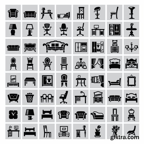 Collection of different icons chair sofa table furniture interior design 25 Eps