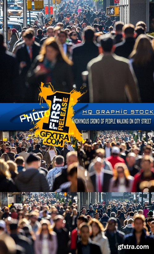 Stock Photo - Anonymous crowd of people walking on city street