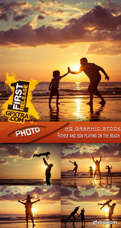 Stock Photo - Father and son playing on the beach