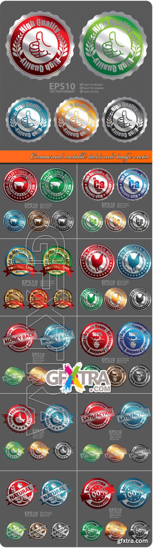 Commercial metallic labels and badge vector