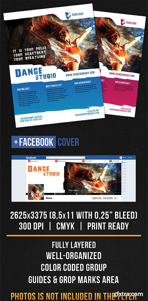 Dance Studio Flyer PSD Template plus FB Cover