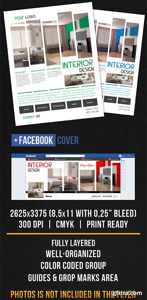 Interior Design V02 Flyer Template plus FB Cover