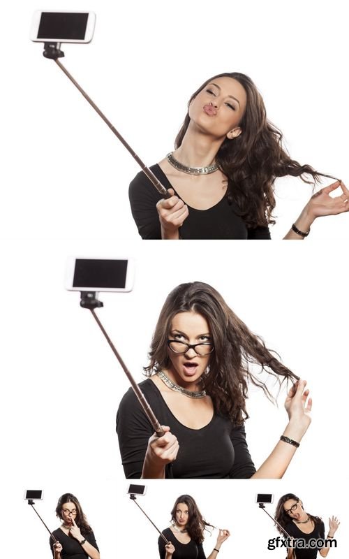 Stock Photos - Pretty Brunette Making Selfie with a Stick