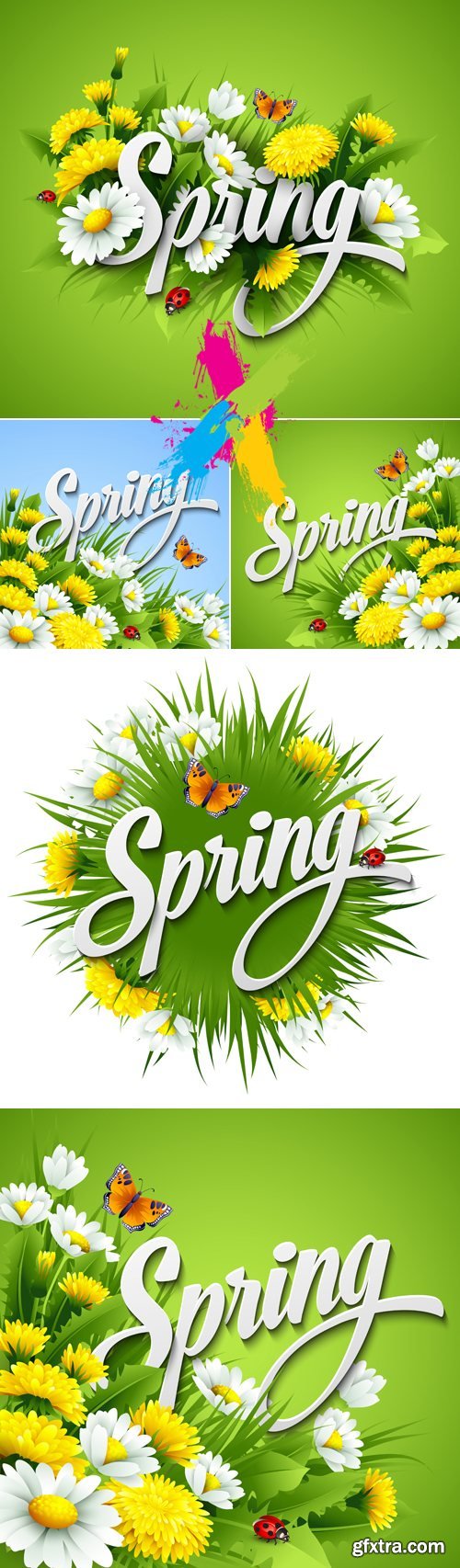 Spring, Flowers & Grass Backgrounds Vector