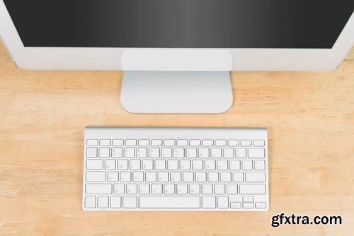 Stock Photos - Office Desk , Modern Computer Working on a Wooden Table