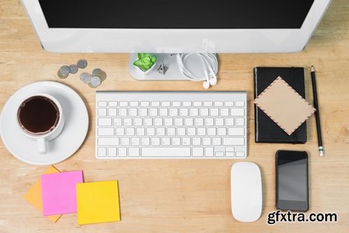 Stock Photos - Office Desk , Modern Computer Working on a Wooden Table