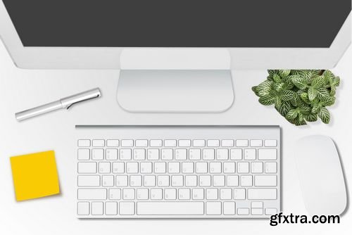 Stock Photos - Office Desk , Modern Computer Working on a Wooden Table