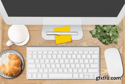 Stock Photos - Office Desk , Modern Computer Working on a Wooden Table