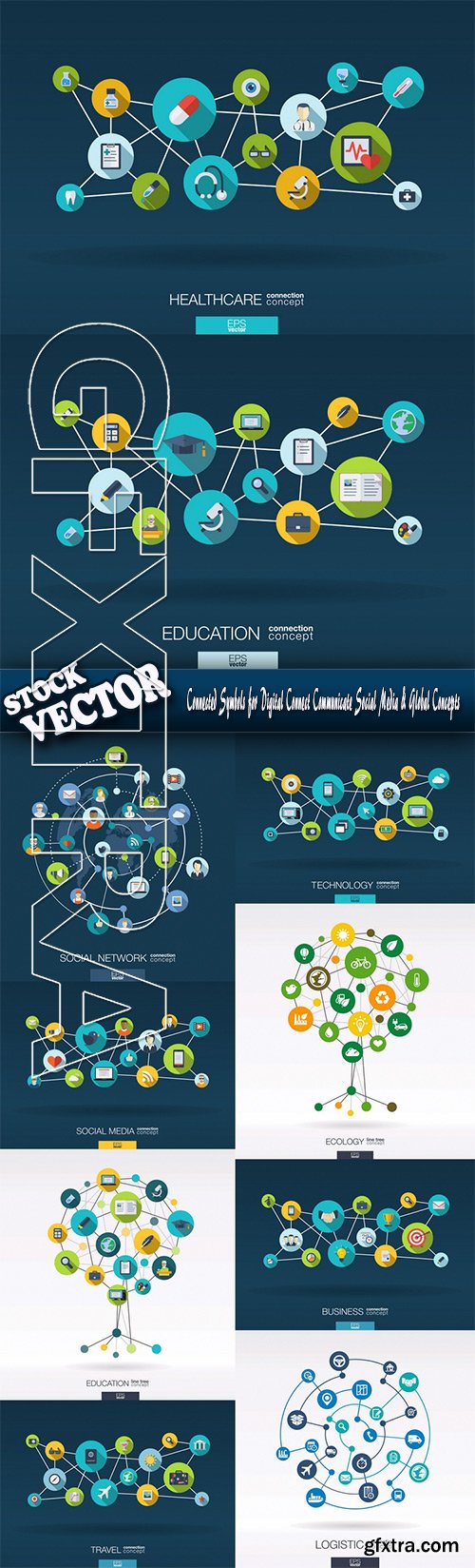 Stock Vector - Connected Symbols for Digital Connect Communicate Social Media & Global Concepts