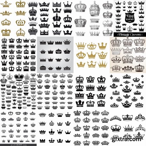 Collection of different vector image crown 25 Eps