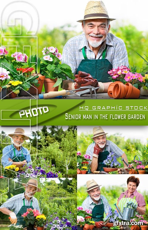 Stock Photo - Senior man in the flower garden