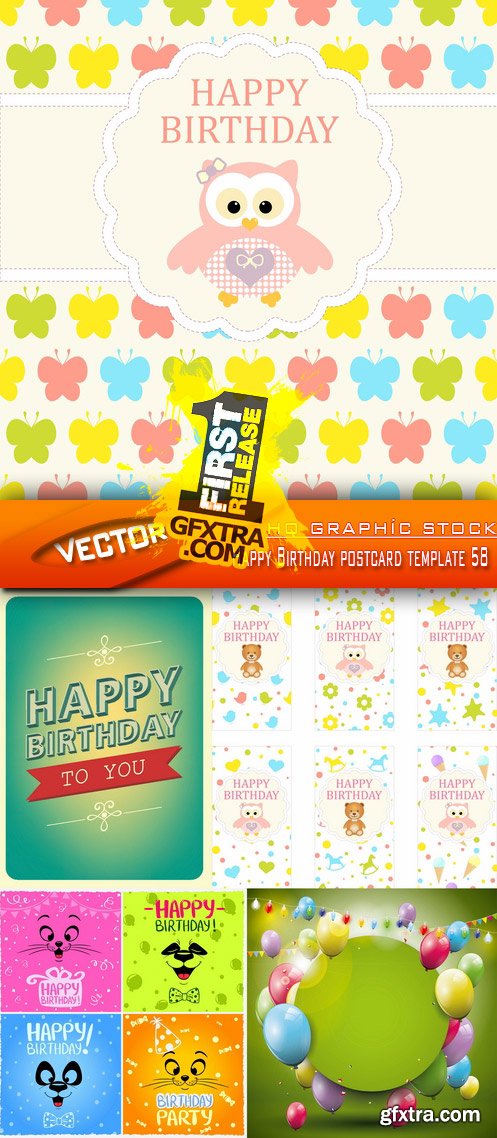 Stock Vector - Happy Birthday postcard template 58