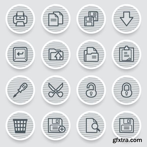 Vector - Black Icons on Gray Stickers