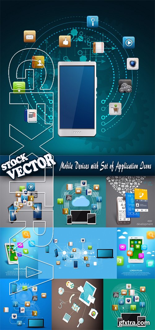 Stock Vector - Mobile Devices with Set of Application Icons