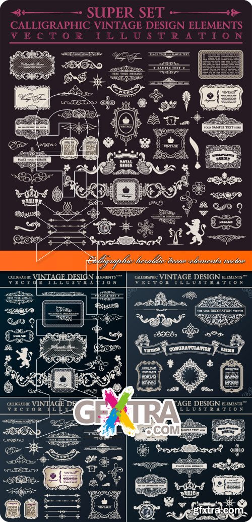 Calligraphic heraldic decor elements vector