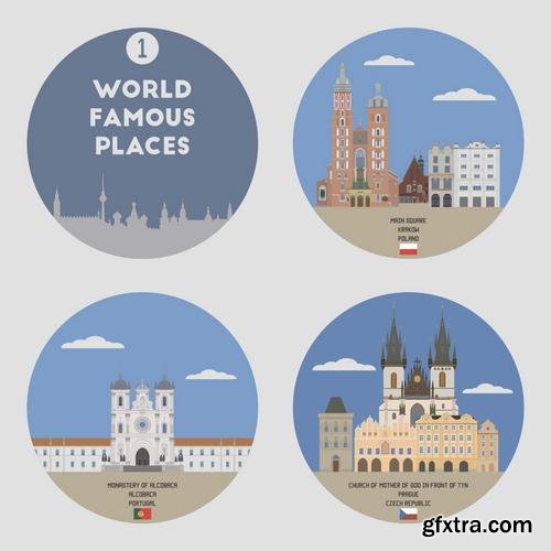 Stock Vector - World Famous Places,25EPS