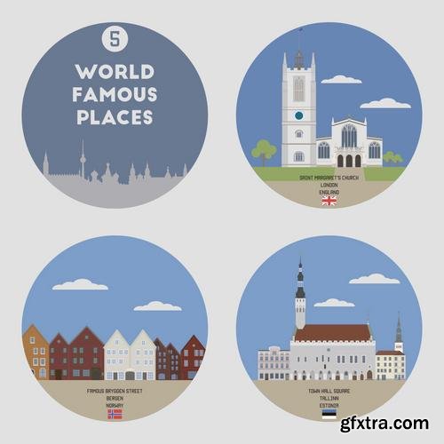 Stock Vector - World Famous Places,25EPS