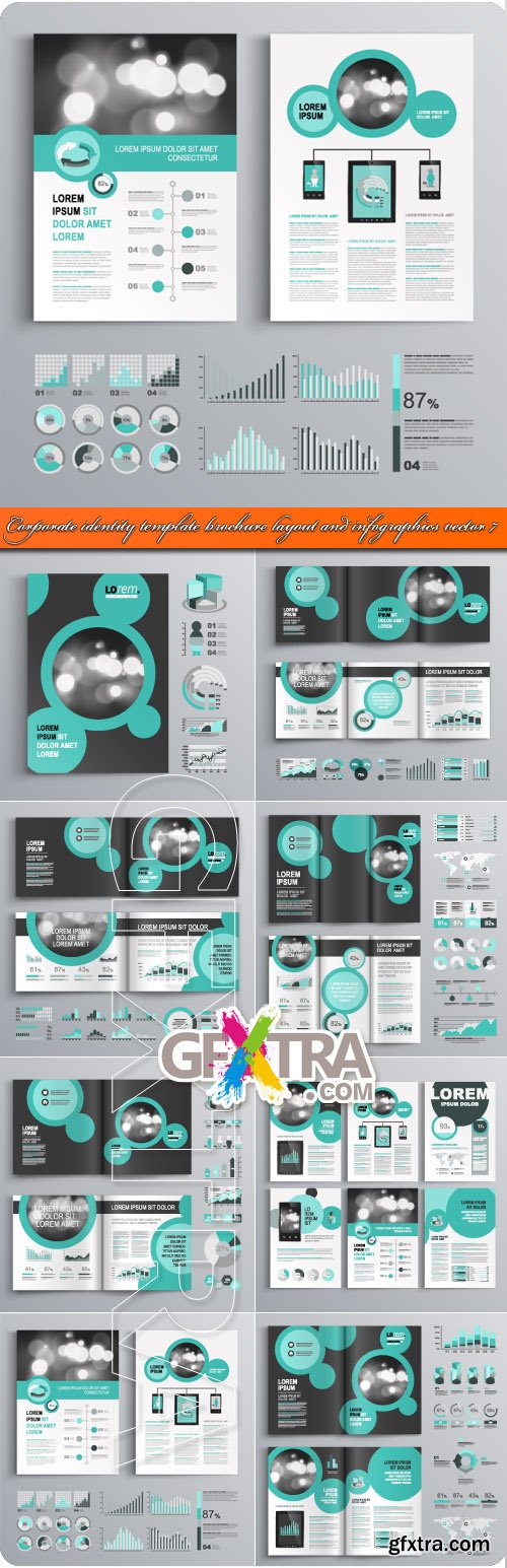 Corporate identity template brochure layout and infographics vector 7