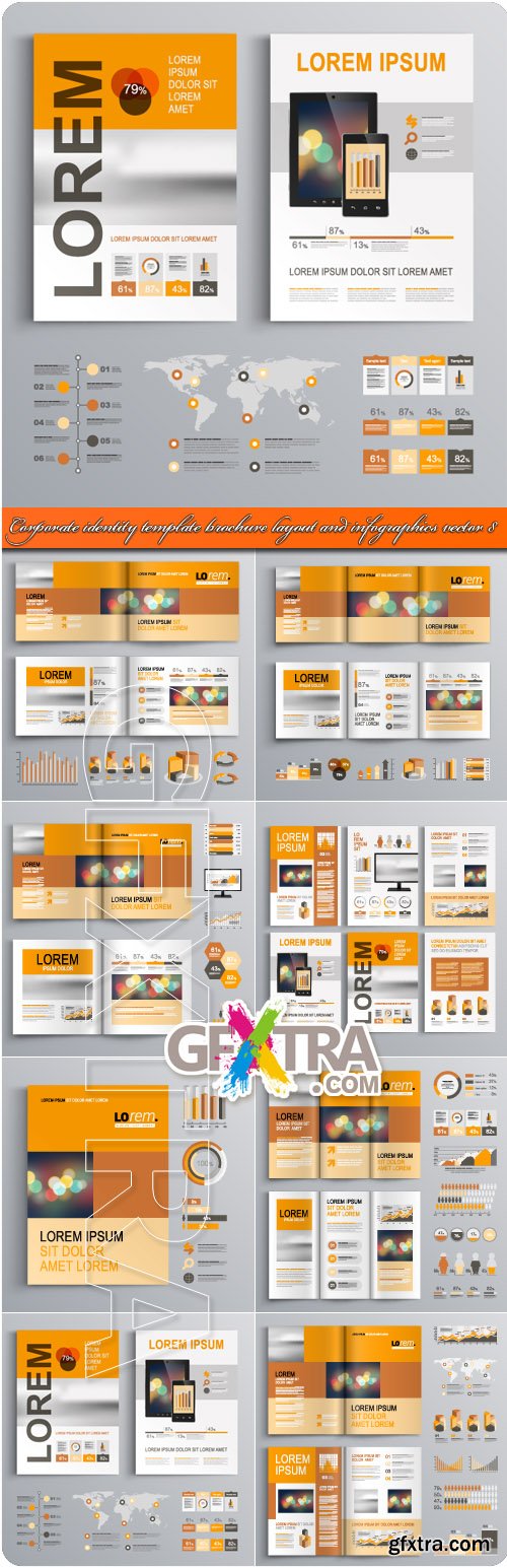 Corporate identity template brochure layout and infographics vector 8