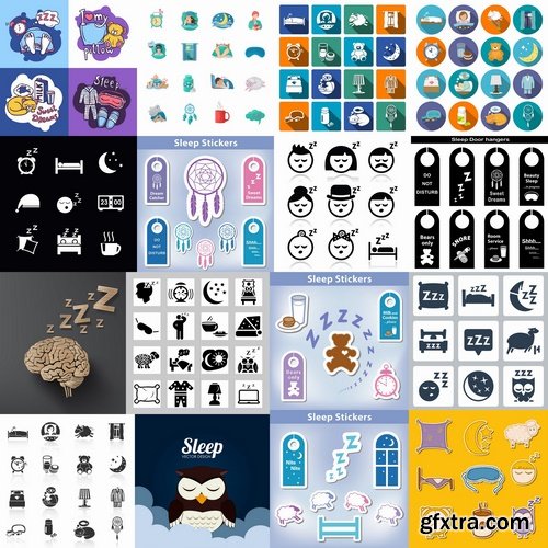 Collection of different icons sleep pillow bed space 25 Eps