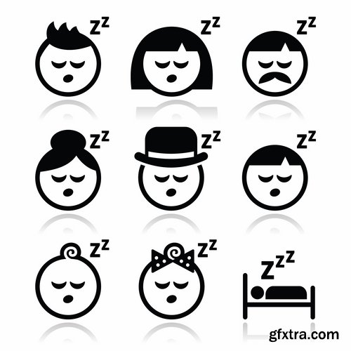 Collection of different icons sleep pillow bed space 25 Eps