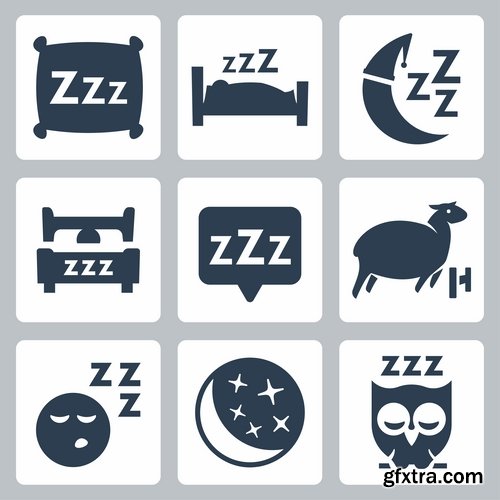 Collection of different icons sleep pillow bed space 25 Eps