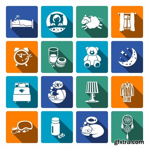 Collection of different icons sleep pillow bed space 25 Eps