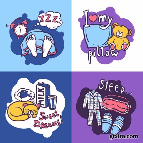 Collection of different icons sleep pillow bed space 25 Eps