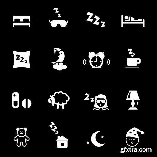 Collection of different icons sleep pillow bed space 25 Eps